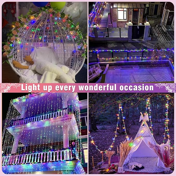 132FT 400 LED Outdoor String Lights, Connectable Christmas Lights Indoor Waterproof with 8 Modes, Plug in Twinkle Fairy Lights Clear Wire for Easter Bedroom Home Wedding Yard Decorations, Multicolor