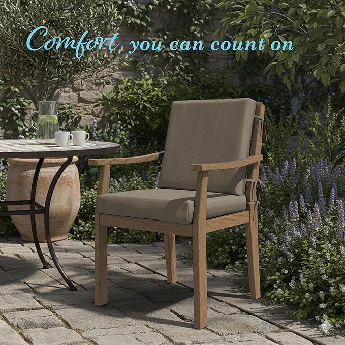 California Umbrella Outdoor Dining Chair, Patio Seat Cushion, 20 x 40 Inch, Premium Outdoor Memory Foam, Fade Resistant Sunbrella Fabric, Fabric Ties,Taupe