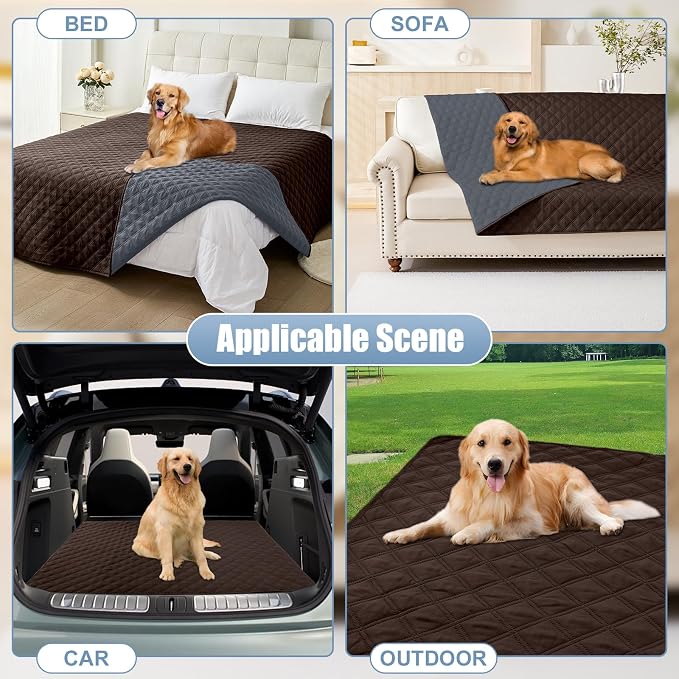Smiry Waterproof Reversible Dog Bed Cover Pet Blanket | Pet Friendly, Soft Fabric, Washable Dog Blanket for Furniture Bed Couch Sofa, Checkered (82"x120", Chocolate/Dark Grey)