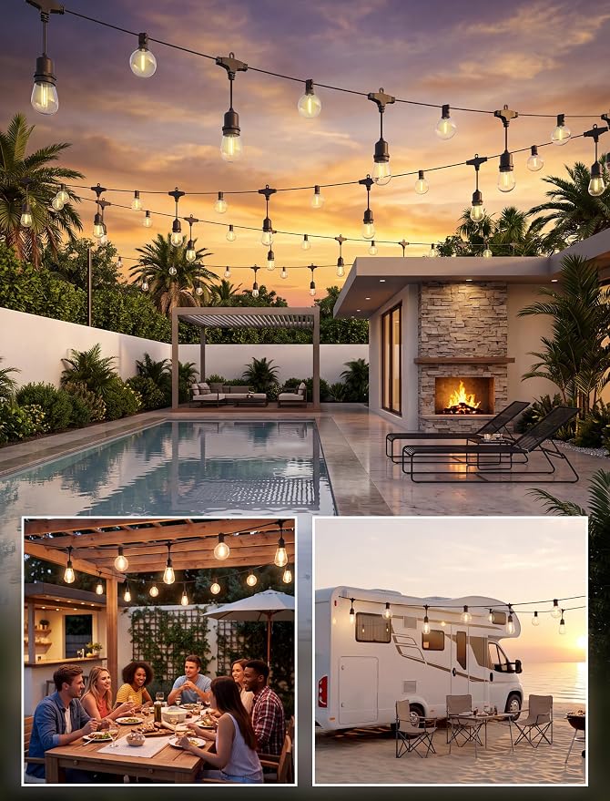 30FT Outdoor String Lights for Patio with 18+1 Shatterproof LED Bulbs | Plug-in Hanging Lights for Outside Connectable for Balcony, Camping, Porch Pool and Backyard