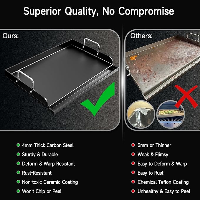 Nonstick Griddle for Gas Grill, 25" x 16" Ceramic Coated Flat Top Griddle for Stove Top, Heavy-Duty, Even Heating, Easy Clean, for Outdoor BBQ & Everyday Cooking