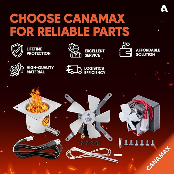 Traeger Grill Parts Kit by Canamax - Complete Set for Pellet Grill Auger Motor, Induction Fan, Fire Burn Pot, Hot Rod Igniter, Fuse, Power Cord - Compatible with Traeger, Pit Boss, Camp Chef, Z Grills