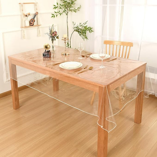 DWCN Clear Plastic Tablecloth Rectangle - 100% Waterproof, Oilproof, Stain Resistant Table Cloth Protector Transparent PVC Vinyl Table Cover for Dining, Parties, 60 x 84 Inch