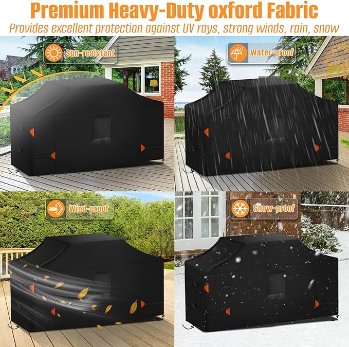 LYHNMW 98 Inch Island Grill Cover, Heavy Duty 600D Waterproof & Dustproof Outdoor Grill BBQ Covers, Anti-UV, Rip-Proof Island BBQ Grill Head Cover