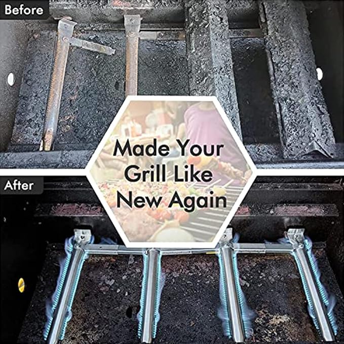 Grill Replacement Parts for Kenmore 5 Burner 146.47468610, 146.23680310, 146.47469610, Kenmore 4 Burner 146.34611410, 146.34611411, 146.10017510 Gas Grills, Pipe Burner, Heat Plate, Carryover Tube.