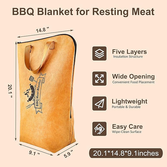 ROMANTICIST 5-in-1 Grill Accessories Set with Insulated Meat Resting Blanket & Heavy Duty Spatula โ BBQ Tools Kit, 5-Layer Heat Retention, Leak-Proof for Brisket Turkey Pork Shoulder Outdoor Barbecue