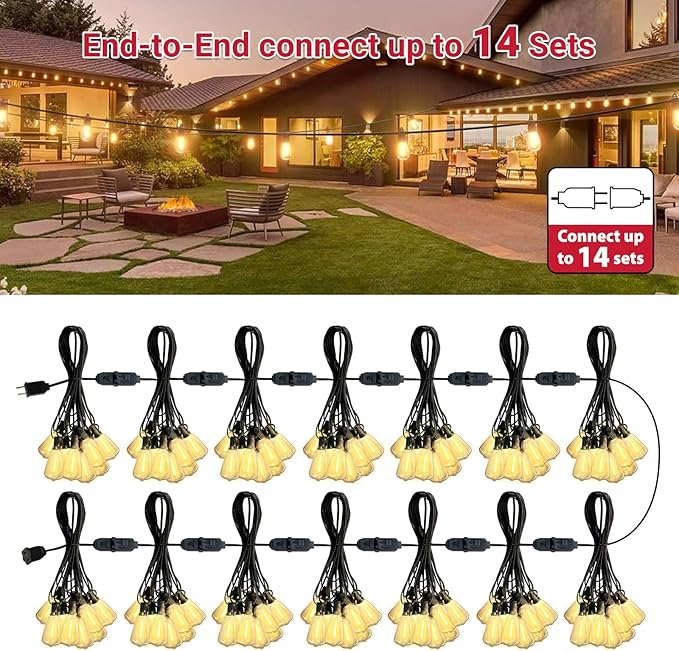 LAMPHOME LED Outdoor String Lights 100FT Patio Lights Waterproof 52 Shatterproof ST38 Edison Bulbs, Connectable Hanging Lights for Porch Deck Garden Backyard Balcony Party Christmas Cafe Decor