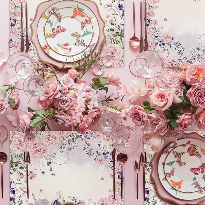 Paper Placemats Disposable 50 Pack Watercolor Flower Disposable Placemats 16x 11 Inch Summer Paper Table Mats for Home Kitchen Dining Table Decoration Wedding Party Supplies