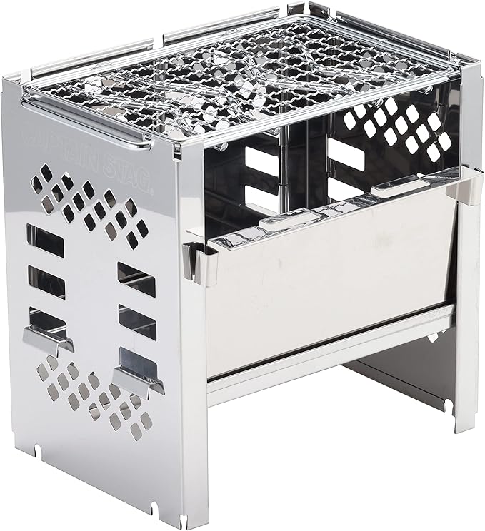 Captain Stag UG-45 3-in-1 Barbecue Stove, Open-Air Grill, Collapsible Kamado, Smart B6 Model, Bag Included, 3 Adjustable Levels, Multi-Panel Set, Silver