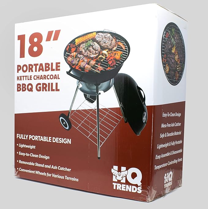 HQ Trends Portable Kettle Charcoal BBQ Grill with Wheels 18-Inch Red