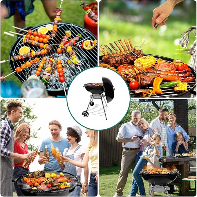 Charcoal Grill, 22 Inch Outdoor Enamel Apple Shape Portable Camping Grill Barbecue Charcoal Bbg Kettle Grill