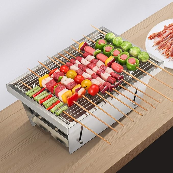 Barbecue Desk Portable Stainless Steel Grill Mini Outdoor Camping Barbecue Grill Charcoal Barbecue Grill Outdoor Commercial Folding Barbecue Tool Tabletop Barbecue