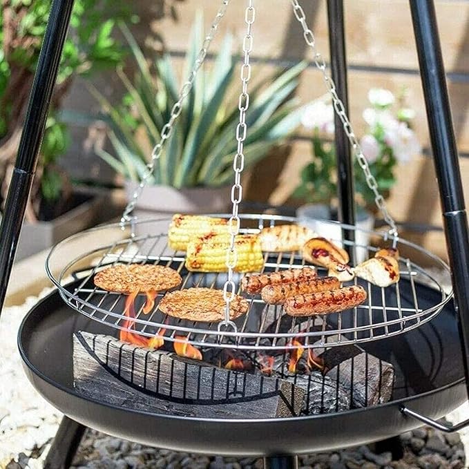 Portable Charcoal Grill for Camping BBQ Grills Outdoor Barbecue Grill with Adjustable Height Tripod Fire Pit and Stainless Steel Net for Campfire Cooking Patio Heater and Pot Rack,A-1