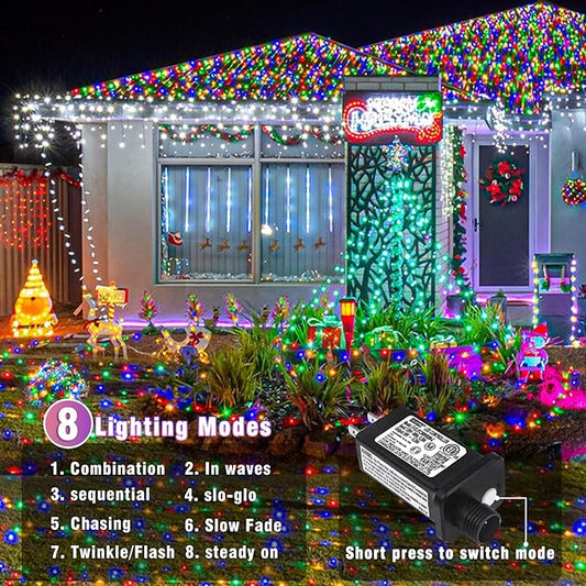 66FT 200 LED Outdoor String Lights, Connectable Christmas Lights Indoor Waterproof with 8 Modes, Plug in Twinkle Fairy Lights Clear Wire for Outside Home Garden Wedding Patio Decorations, Multicolor