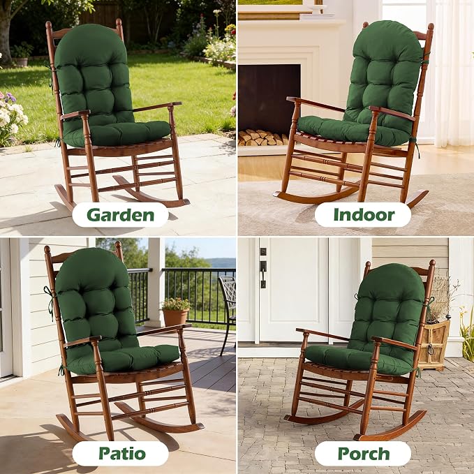 Rocking Chair Cushions, Indoor/Outdoor Adirondack Chair Cushion, Waterproof and Fade-Resistant Rocking Chairs Pads, Non-Slip Tufted High Back Patio Chairs Cushion with Ties, 44x19x4 Inch, Forest Green
