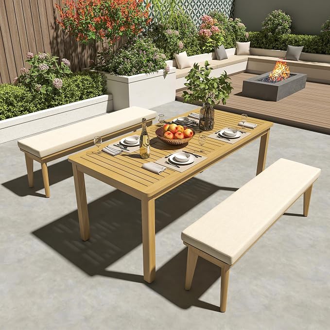 Wisteria Lane 3 Pieces Acacia Patio Dining Set for 4 | Patio Dining Table and Chairs Set with Cushion, Modern Outdoor Dining Furniture Set for Deck Lawn Backyard Garden, Beige