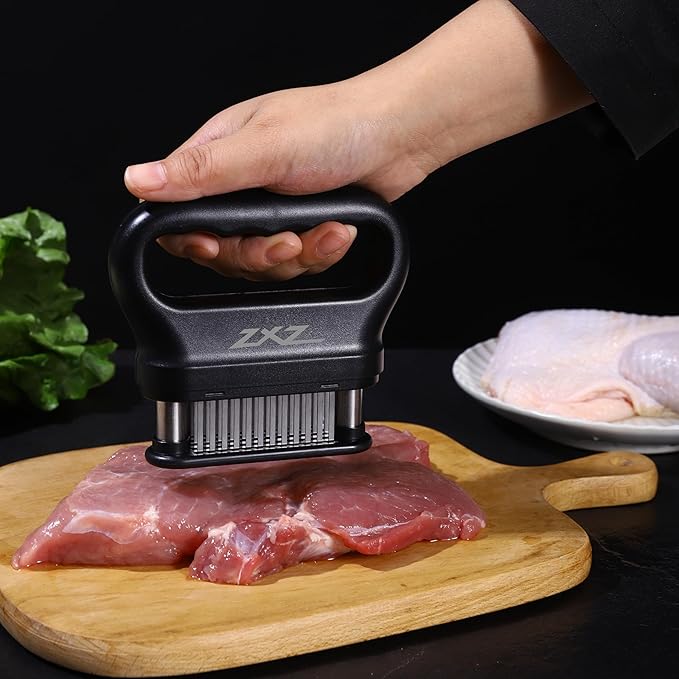 ZXZ Meat Tenderizer Tool - 48 Ultra Sharp Stainless Steel Needle Blades, Ideal for Kitchen, BBQ & Marinade Tenderizing Black