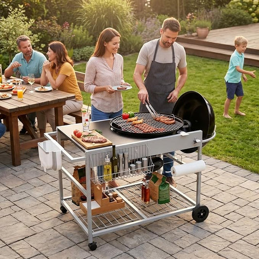Vongrasig Grill Table for Weber Kettle 18" & 22", Outdoor BBQ Grill Cart for Weber Original Kettle,Jumbo Joe,Master-Touch Charcoal Grill, Outdoor Kitchen Island with Storage