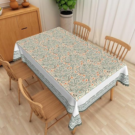 Elegant Flower Table Cloth Perfect for Spring Home Decor Orange Green Paisley Bohemian Table Cover for Farmhouse Decors Seasonal Reusable Tablecloths for Party Picnic Dinner Decor 70x140 Inch
