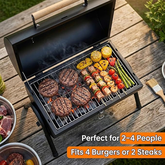 Portable Charcoal Grill for Camping & Outdoor BBQ, Compact Kettle Grill with Lid & Air Vents, Easy Carry Handle, Small Grill for Patio, Picnic, Tailgate (2–4 People)