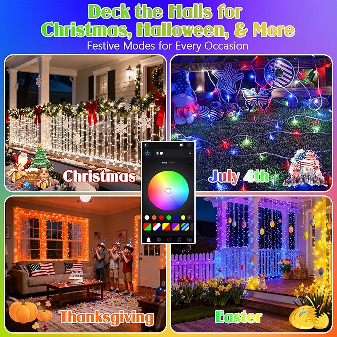 2025 New 88FT 240LED Smart Color Changing 4th of July String Lights Outdoor App Control RGB LED String Lights with Remote & Timer, Waterproof Twinkle American Flag Lights Indoor for Independence Decor