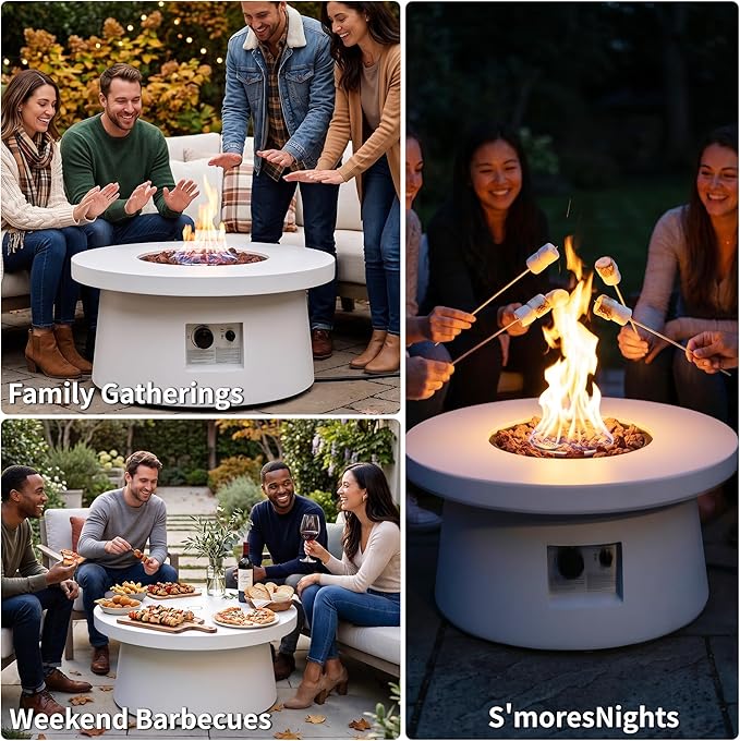 HOTEAGLE 30" Outdoor Propane Fire Pit Table w Tank Table, 50000 BTU CSA Certified Round Iron Gas Fire Pit, Removable Lid, Lava Rocks and Rain Cover for Patio Backyard Garden Pool