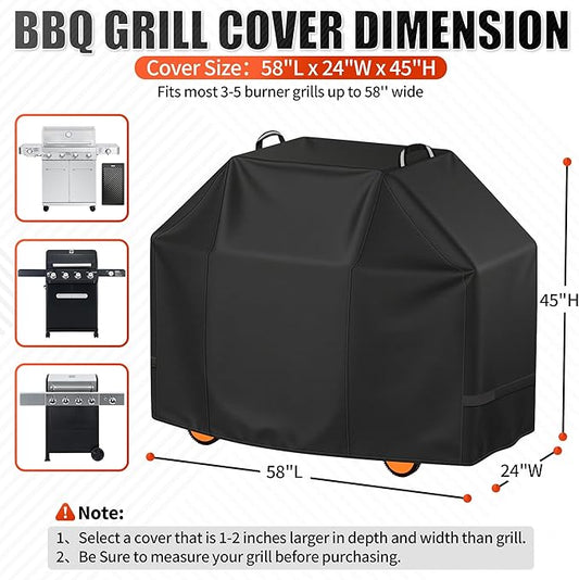 i COVER Grill Cover, 58 inch BBQ Grill Cover for Outdoor Grill, Waterproof BBQ Cover, Fade Resistant Barbecue Gas Grill Covers for Weber, Char-Broil, Nexgrill and More