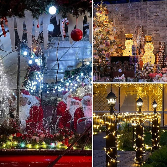 Warm White to Cool White Color Changing 300 LED 115FT Christmas String Lights for Outdoor&Indoor, 8 Modes Christmas Decorations Clear Wire Fairy Waterproof Lights with Memory Function & Remote & Timer