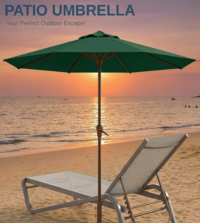 10FT Patio Umbrella, Outdoor Umbrella with Push Button Tilt and Crank, 8 Sturdy Ribs, UV Protection & Waterproof Market Umbrella for Pool, Backyard, Beach,Deck