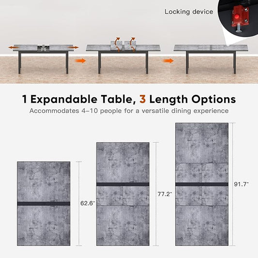 RoyalCraft 9-Piece Outdoor Dining Set with Adjustable Length Dining Table, 92" L×33.5" W Expandable Patio Table and Chairs Set for 8, Aluminum Stackable Chairs with Quick Drying Fabric for Porch, Grey