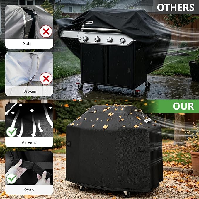 Ultimate Durable 55 Inch Grill Cover for Outdoor Grill,Heavy Duty Waterproof Rip-Proof BBQ Cover,Fade Resistant Gas Grill Cover with Straps,3-4 Burner Barbecue Cover for Weber Char-Broil Nexgrill,etc