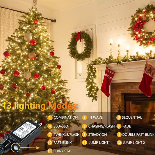 2-Pack 66FT 200 LED String Lights Indoor Outdoor Waterproof, 13 Modes Christmas Lights on Clear Wire, Twinkle Fairy String Lights for Xmas Tree Wedding Party Bedroom Garden Decorations (Warm White)