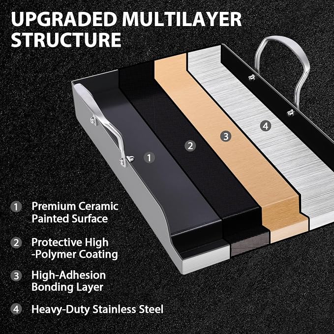 Utheer 16.5x10 Ceramic Nonstick Stainless Steel Griddle for Gas Grill | Ceramic Nonstick Stainless Steel Griddle Fits Gas Grill, Charcoal Grill and Stove Top with Grease Channel and Handles