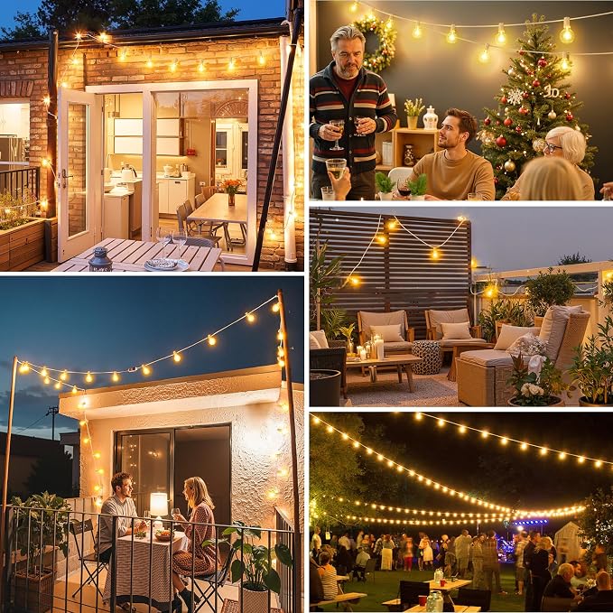 Mlambert 25FT Solar Powered String Lights Outdoor, Waterproof Solar Patio Light String with 10+1 Shatterproof LED G40 Bulbs for Backyard Garden-White