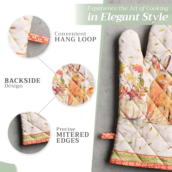 Maison d'Hermine Oven Gloves 100% Cotton Oven Mitt (7" x 13", Pack of 1) | With Loop Heat Resistant BBQ Cooking Gloves Baking Kitchen Handling Hot Pans Thanksgiving Christmas - Pumpkin Passion