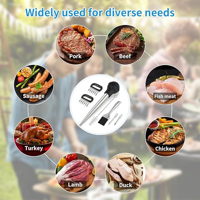 T-Raputa Turkey Baster Set – Includes Baster for Cooking, Barbecue Basting Brush,2 Meat Shredder Claws 2 Flavor Injector with Cleaning Brush– for Home Baking Kitchen Tool,Ideal Holiday Gift Great