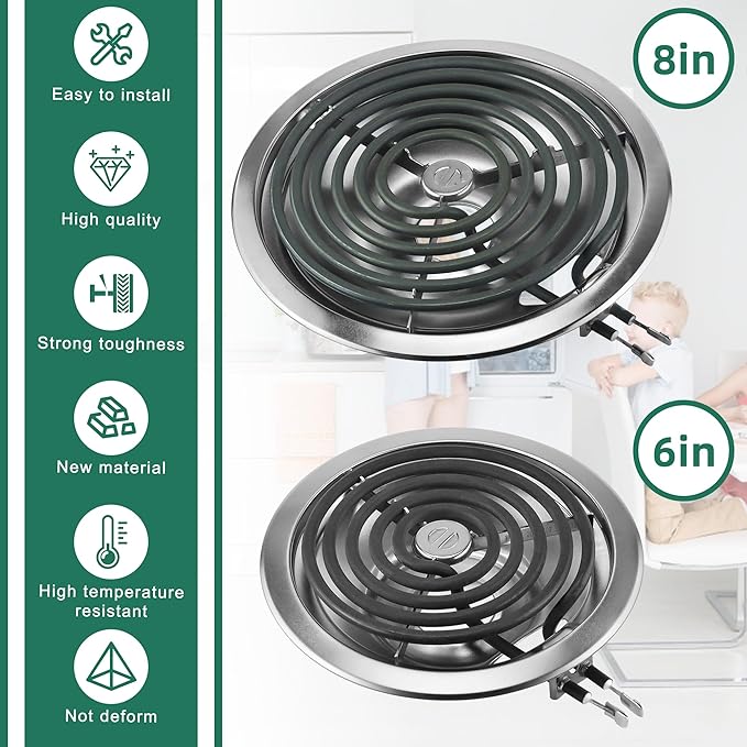 Silver Burner Drip Pans WB31T10010(6") WB31T10011(8") Electric Stove Burner Replacement WB30M1(6") WB30M2(8") WB17T10006 Terminal Block Compatible for G-E Hot-point Ken-more by MIFLUS