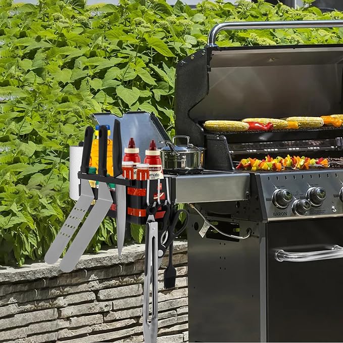 Aoresac Griddle Caddy for Blackstone 17"/22"/28"/36" Griddles/Prep Cart, Grill Caddy Space Saving for Blackstone BBQ Accessories Storage Organize with Paper Towel Holder & Hooks