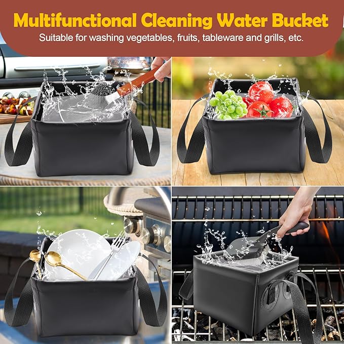 AHIER Collapsible Grill Brush Water Bucket & Dunk Tank for Stainless-Steel Grates, Steam Grill Brush