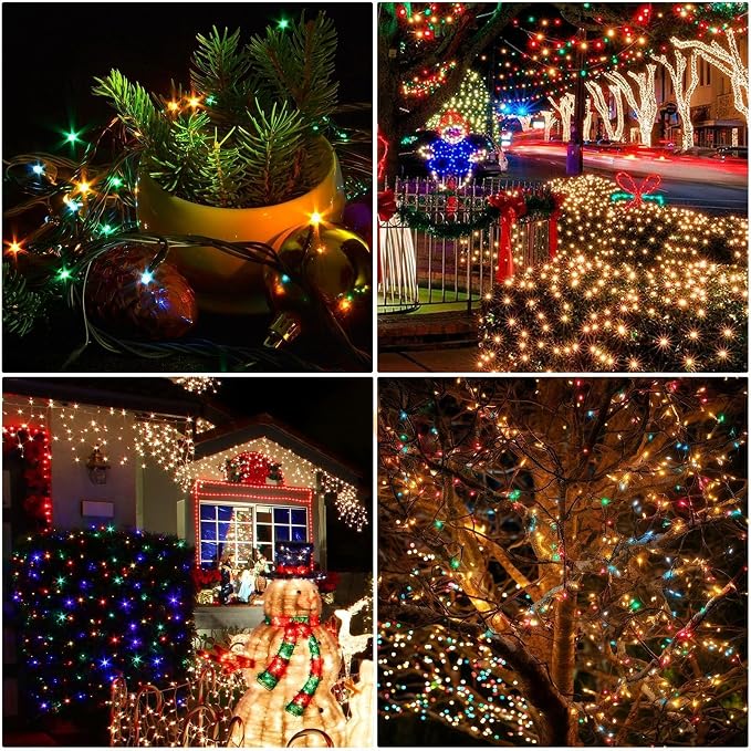 SyouHome 2 Pack Solar String Lights Outdoor, 200 LED Extra-Long 78 FT Solar Christmas Lights Outdoor with 8 Lighting Modes, IP65 Waterproof for Garden, Xmas, Balcony, Wedding, Party (Multicolor)