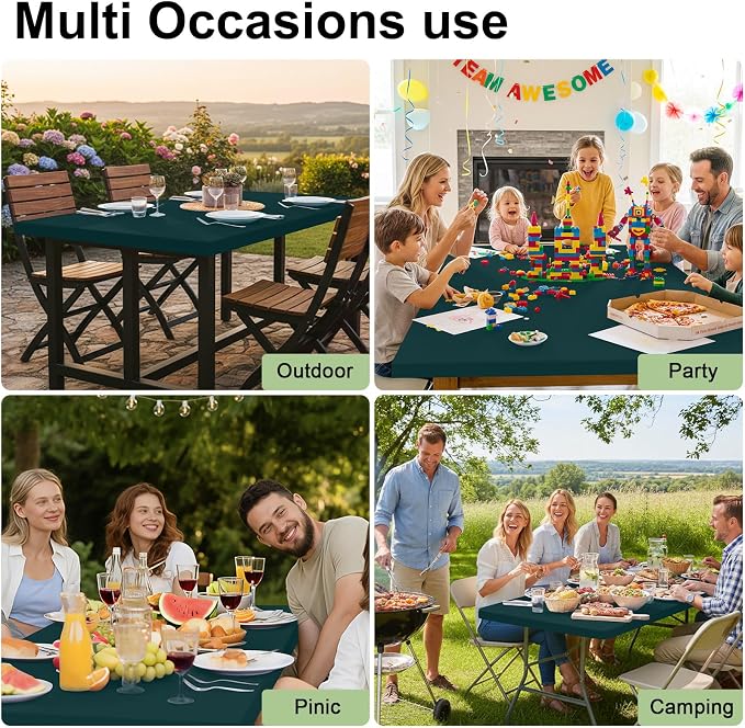 Smiry Rectangle Tablecloth, Elastic Fitted Flannel Backed Vinyl Tablecloths for 5ft Folding Tables, Waterproof Wipeable Table Covers for Indoor, Outdoor, Picnic and Camping (Hunter Green, 30"x60")