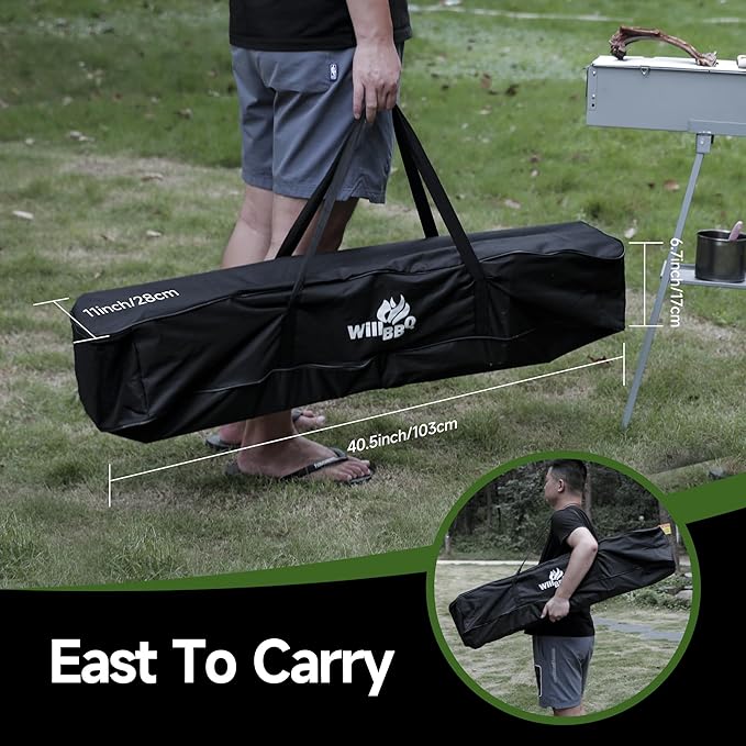 WILLBBQ Charcoal Grills (31.6x7.1x5.1 inch With Accessories) and Grill Storage Bag