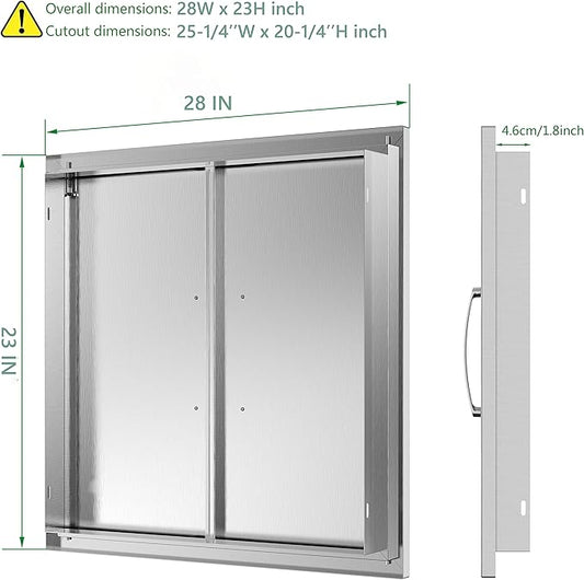 Outdoor Kitchen Doors 28W x 23H Inch, Double BBQ Access Doors 304 Stainless Steel Doors for Outdoor Kitchen Cabinet Grill Station or BBQ Island