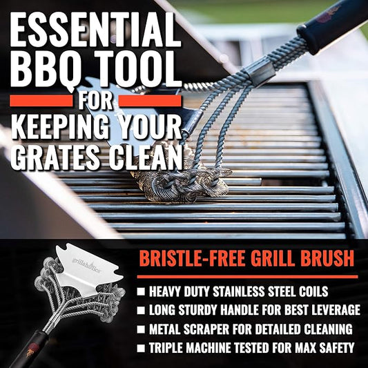 Grillaholics Grill Brush for Outdoor Grill - Safe Bristle Free BBQ Brush with Built-in Scraper โ The Perfect Grilling Accessory for Cleaner Grilling