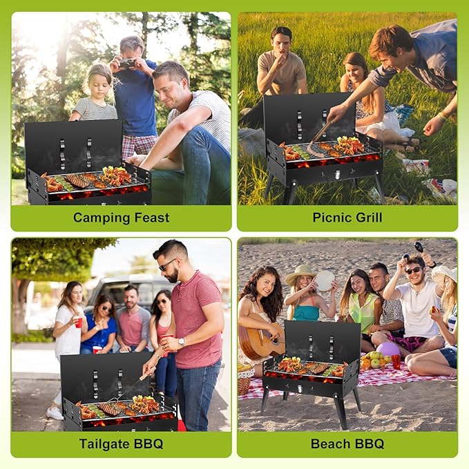 Portable Charcoal Grill, 16.7x10x17.7in Mini Foldable BBQ Suitcase Grill with Lid for Outdoor Camping, Picnics, Garden Grilling Cooking