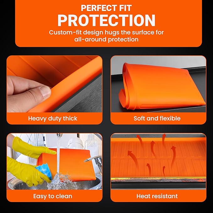 36” Silicone Griddle Mat & Scraper for Blackstone – Heat Resistant BBQ Accessories with Handles – Foldable, Heavy Duty Flat Top Grill Mat – Protects from Rust, Dirt, Insects