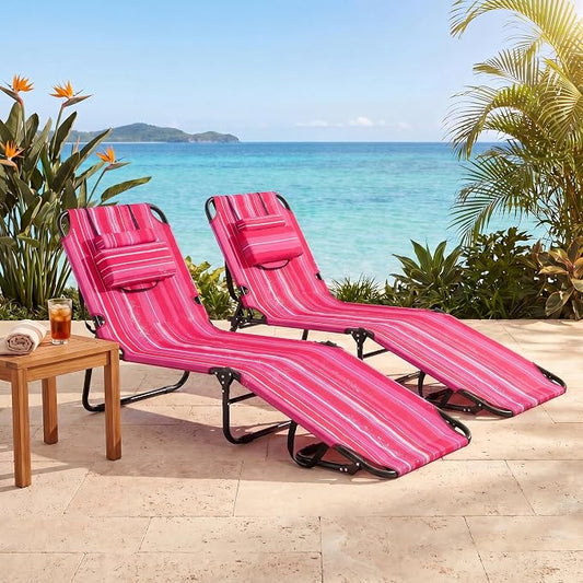 Goplus Tanning Chair, Folding Beach Lounge Chair with Face Hole, Removable Pillow, Carry Strap, Position Adjustable, Sunbathing Chair, Portable Outside Lounge Chair for Patio Pool