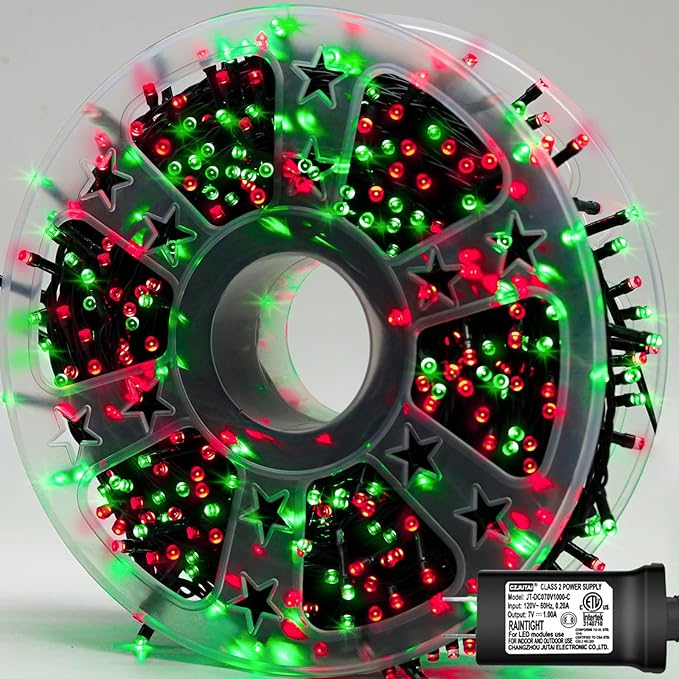YEGUO 165ft 500 LED String Lights Outdoor Waterproof, Red and Green Christmas Lights Plug in, Green Wire Twinkle Tree Lights Indoor with Timer Memory 8 Modes