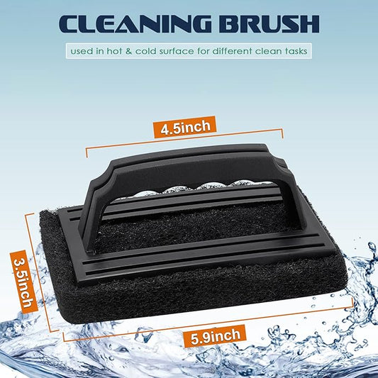 Griddle Cleaning Kit 4Pcs, HaSteeL Griddle Scouring Pad Cleaner with Handle, Heavy Duty Flat Top Grill Cleaning Brush for Hot & Cold Surface Commercial Household Uses