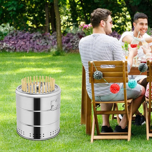 Stainless Steel Smokeless Barbecue Surround Charcoal Grill, Large Portable Barbecue Charcoal Barrel Grill with 30 Skewer, For Camping, Picnics & Backyard Cooking